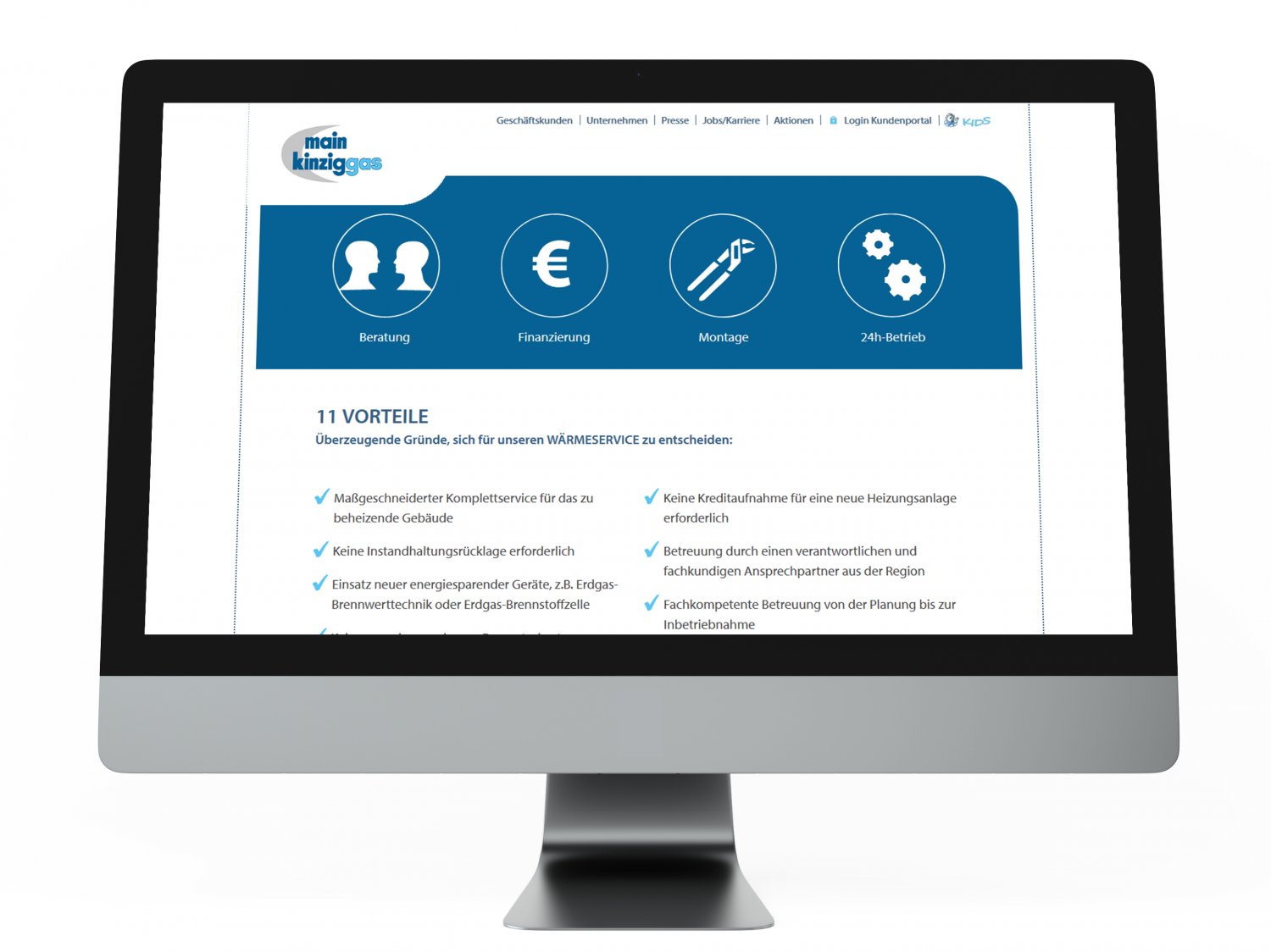 Die neue Microsite informiert ausführlich zum Thema WärmeService.
