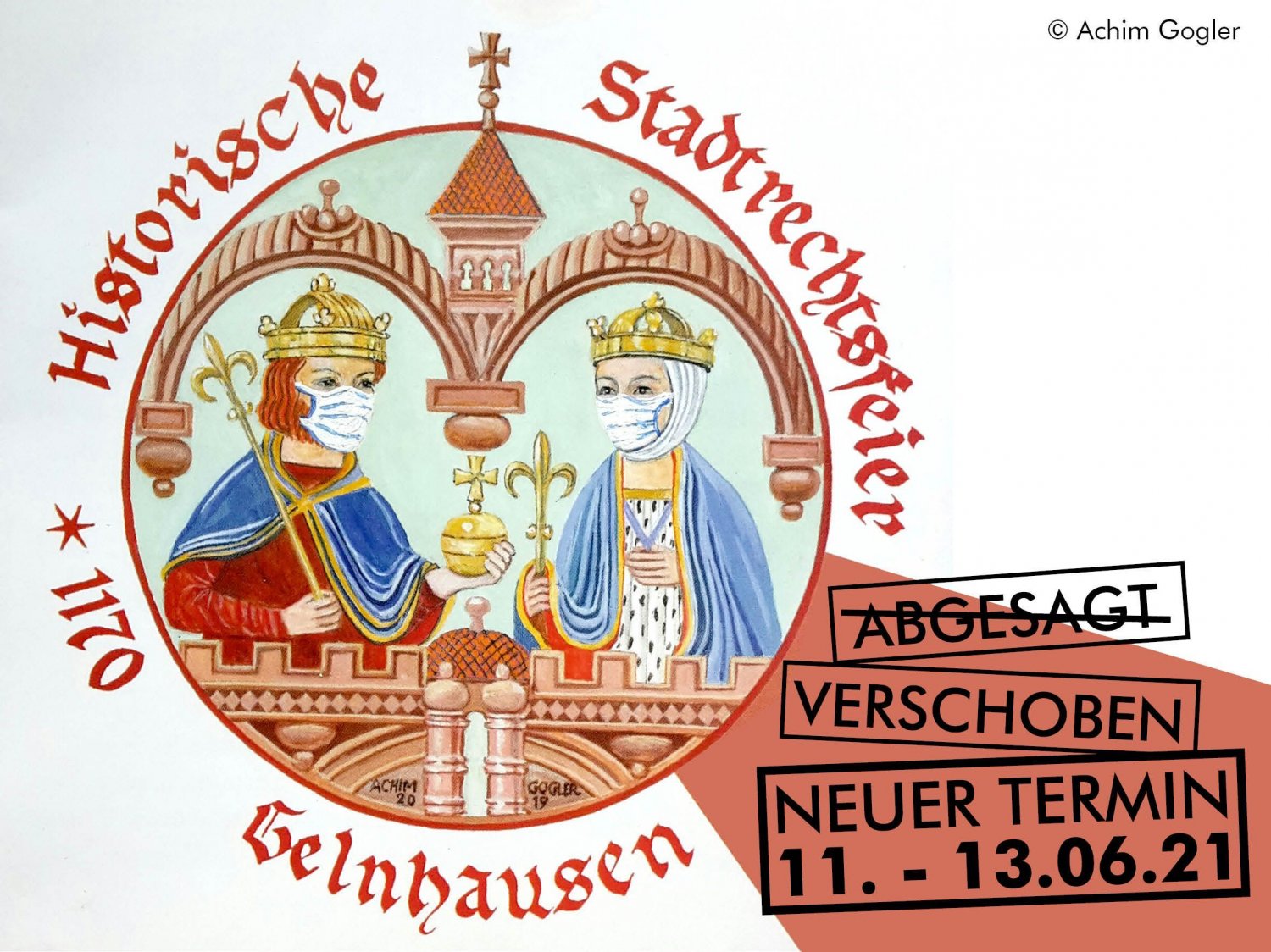 Der Kaiser und seine Beatrix mit Mund-Nase-Schutz: Die Historische Stadtrechtsfeier zum 850. Geburtstag Gelnhausens ist wegen der Corona-Pandemie auf 2021 verschoben worden.
