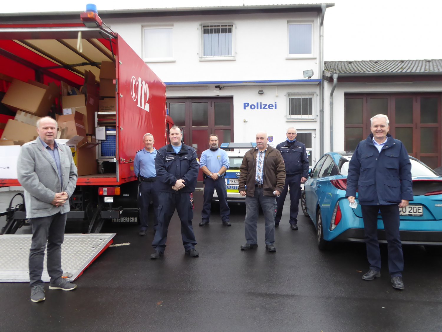 Bürgermeister Wolfram Zimmer, Polizei-Hauptkommissar Thomas Zeller, Steffen Pitz, Polizei-Oberkommissar Jozef Tiede, Wolfgang Kirkels, Stadtpolizist Burkhard Baumgarten, Bürgermeister Andreas Weiher