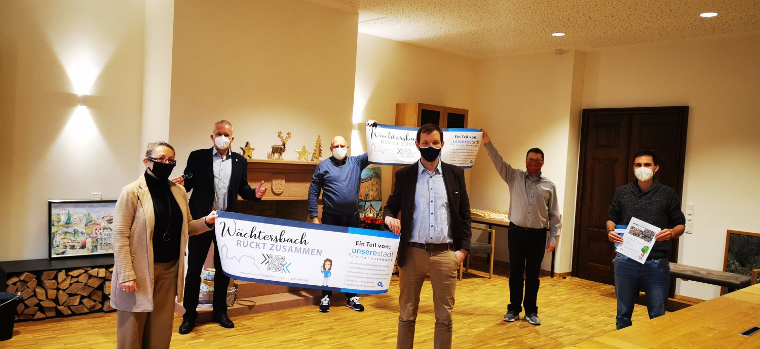 Von links: Petra Schmidt, Bürgermeister Andreas Weiher, Lars Wendt, Nikolai Kailing, Christian Lay, Benjamin Stock.
