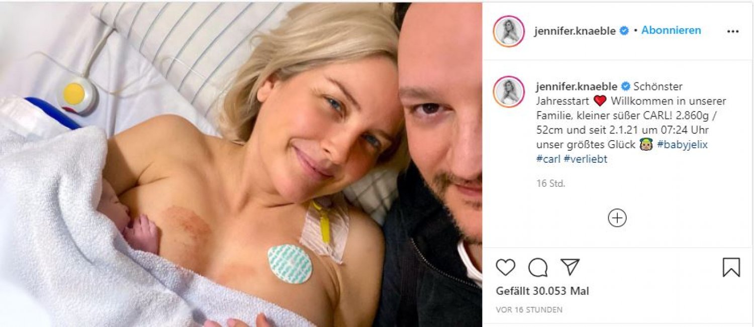 "Willkommen in unserer Familie, kleiner süßer Carl", schreibt Jennifer Knäble auf ihrem Instagramprofil