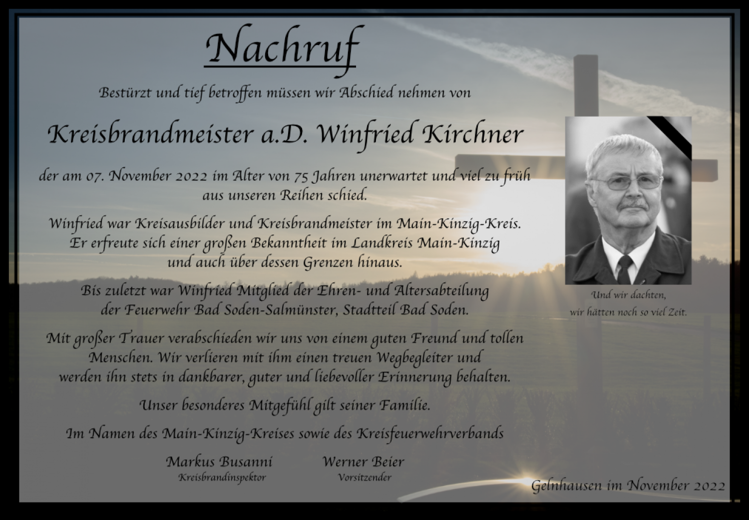 Trauer um Winfried Kirchner