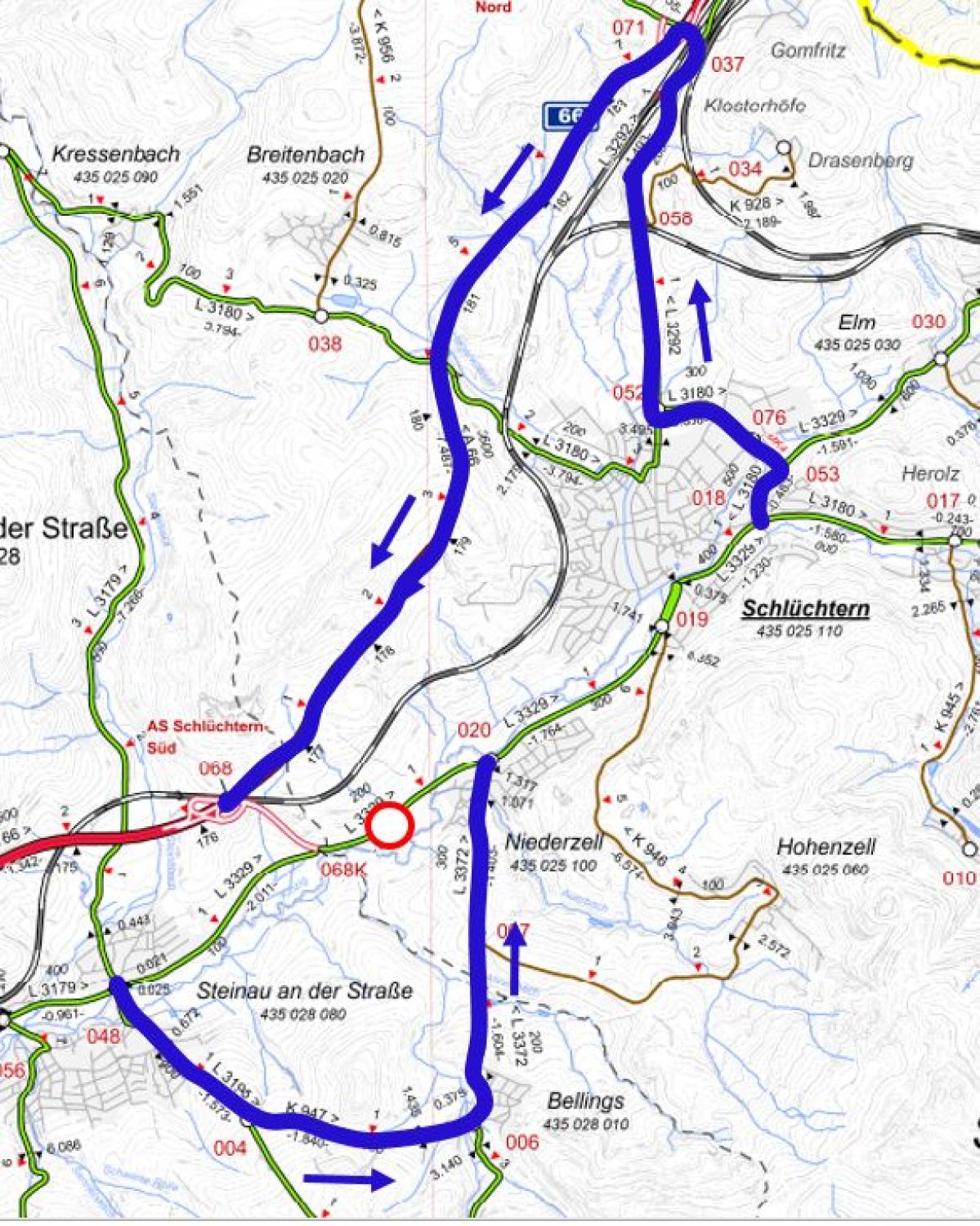 Straßenbauarbeiten auf der L 3329 zwischen Schlüchtern/Niederzell und dem Anschluss zur A 66 Schlüchtern/Süd.