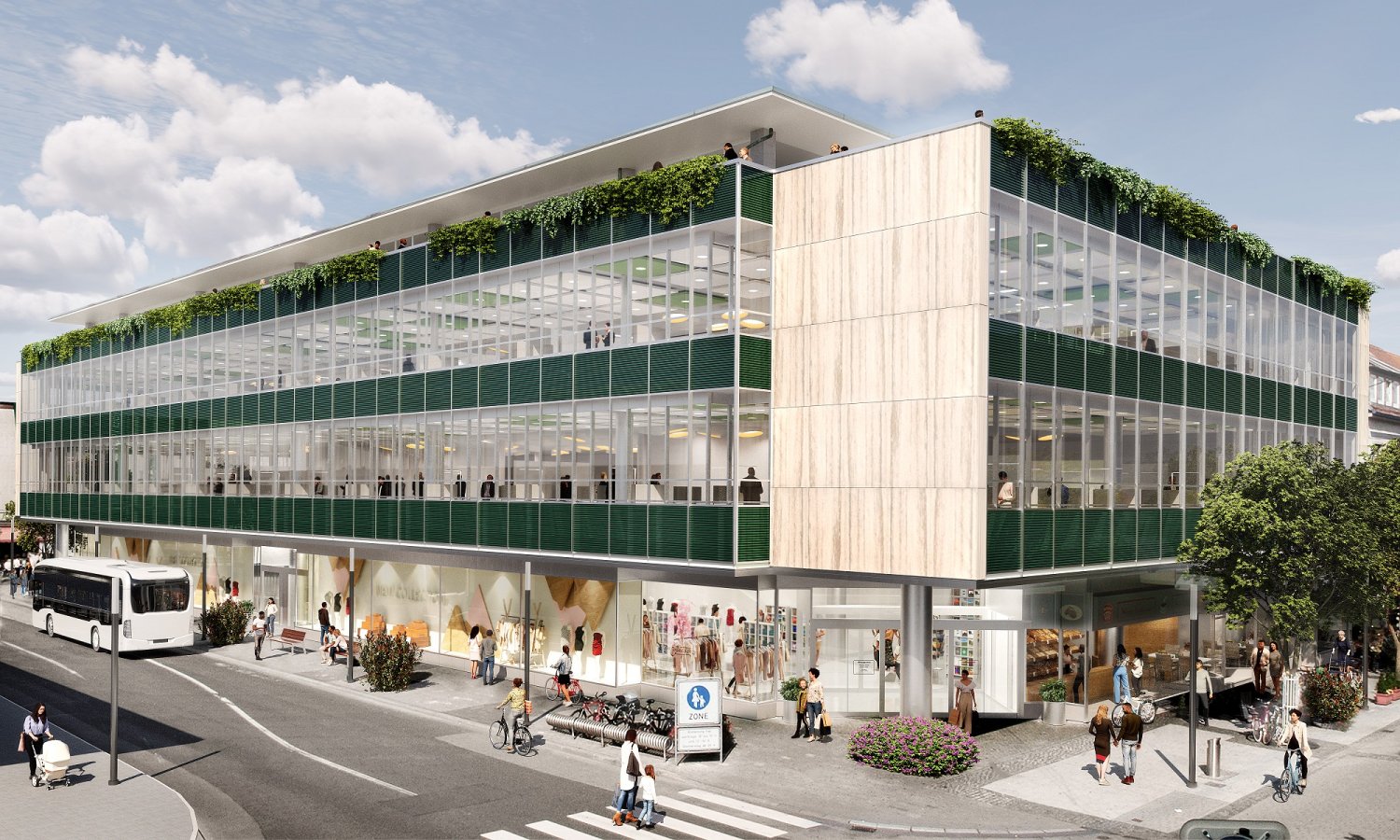 Eine Visualisierung zeigt die Kaufhof-Immobilie in Hanau, wie sie aussehen könnte. 