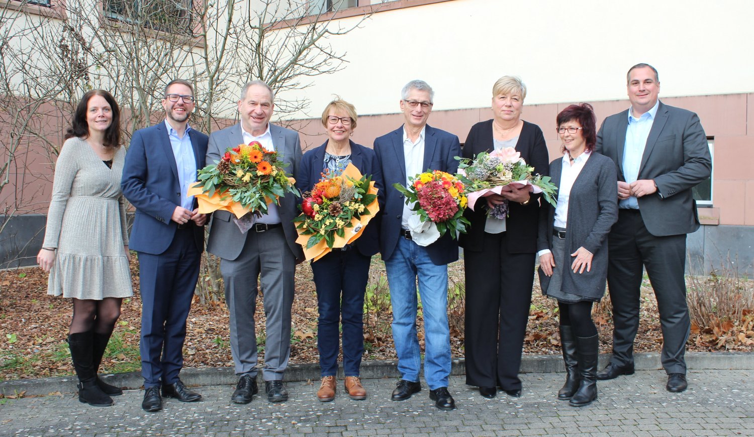 Nicole Dein (interne Frauen- und Gleichstellungsbeauftragte), Landrat Thorsten Stolz, Karlheinz Schmidt, Heike Breunung, Christian Morawetz, Helena Halko, Yvonne Führer (Personalvertretung) und Jan Jakobi (Leiter des Amtes für Personal, Planung).