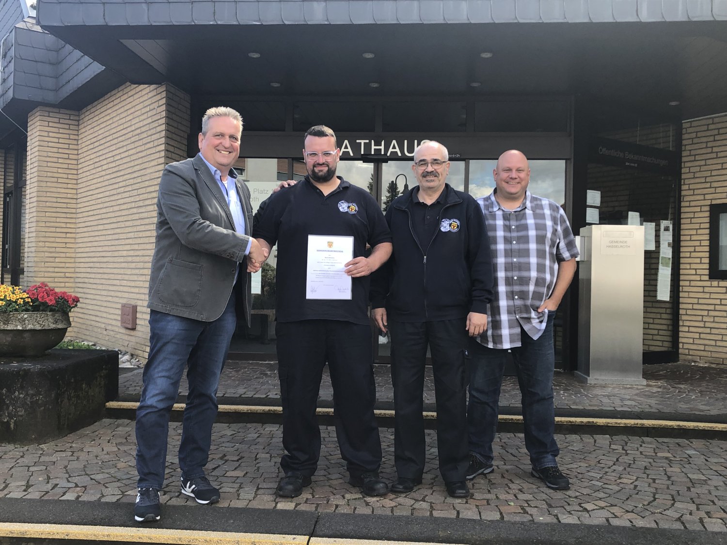 Bürgermeister Matthias Pfeifer, 2. Stv. Gemeindebrandinspektor René Schneider, Gemeindebrandinspektor Stefan Hofmann, Ordnungsamtsleiter Kai Trageser (v.li.).