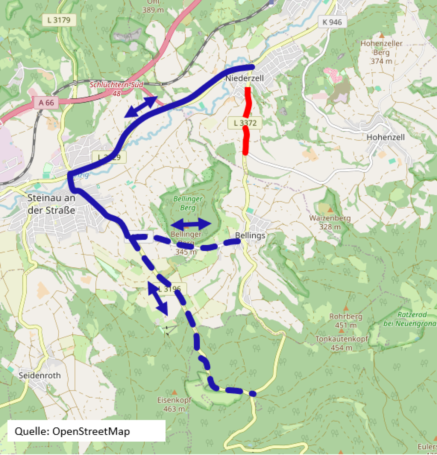 Die Landesstraße zwischen dem Schlüchterner Stadtteil Niederzell und der Einmündung zur K 946 nach Hohenzell muss auf einer Länge von nahezu 1,5 km saniert werden. 