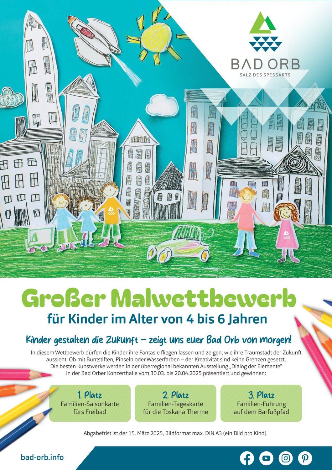 Ob mit Buntstiften, Wasserfarben oder Pinseln – die Zukunft von Bad Orb kann so farbenfroh und vielfältig werden, wie es sich die Kinder erträumen.