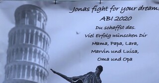 das ABI-Plakat für Jonas, der sein Abitur am Beruflichen Gymnasium in Gelnhausen schreibt