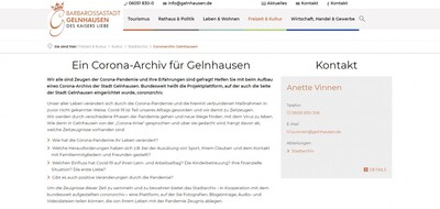 Über die Seite des Gelnhäuser Stadtarchivs geht es auch zum 'Coronarchiv'.