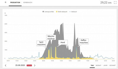 Ein umfangreiches Monitoring ist inklusive. Sie sehen nicht nur die Stromerzeugung der PV Anlage sondern auch Ihren genauen Stromverbrauch (hier mit Beispielen)