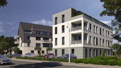 So soll das Ärztehaus (Blick von der Lotichiusstraße) aussehen. Im Hintergrund ist die Lotichius Apotheke der Familie Rindt zu sehen. - <i>Visualisierung: BTB GmbH</i>