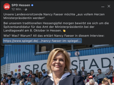 <i>Screenshot: Facebook-Post der SPD Hessen</i>