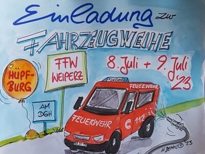 Die Weiperzer Künstlerin Heidi Jehn gestaltete für die Feuerwehr die Einladung zur Fahrzeugweihe.