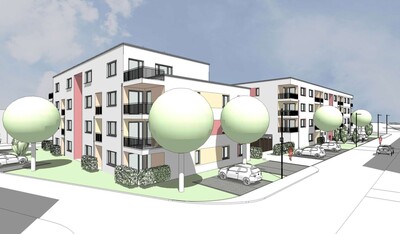 Visualisierung der beiden Mehrfamilienhäuser, welche die Maintal Immobilien Gesellschaft im Neubaugebiet Eichenheege errichten wird - <i>Visualisierung: PA+Architekten</i>